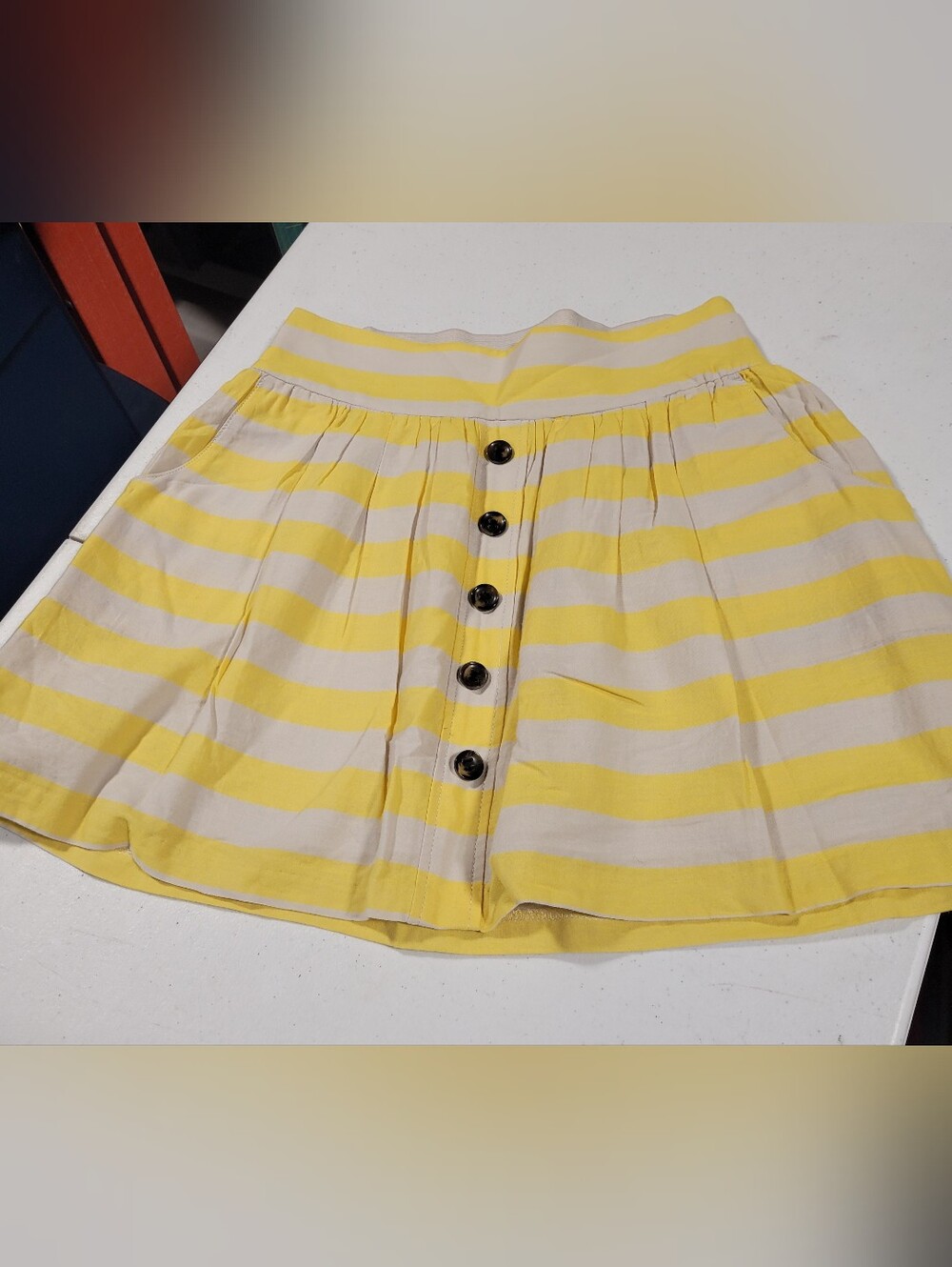 Charlotte Russe Yellow & Cream Striped Button-Front Mini Skirt